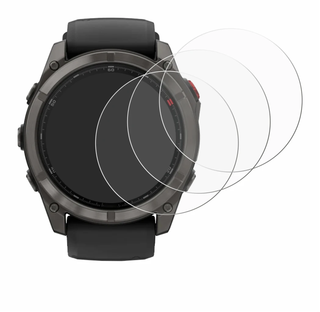 Image de l'appareil Garmin Fenix 8 Pro MicroLED (51 mm) avec une grande variété de protections d'écran.