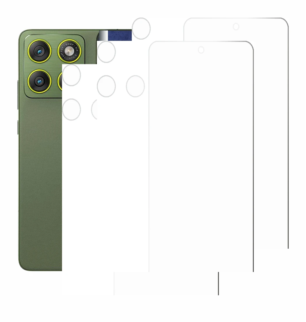Image de l'appareil Motorola Edge 70 (Avant+Caméra) avec une grande variété de protections d'écran.