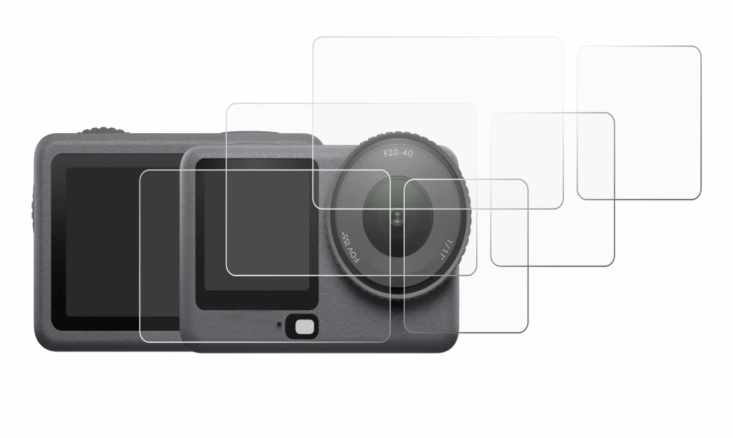 Image de l'appareil DJI Osmo Action 6 avec une grande variété de protections d'écran.