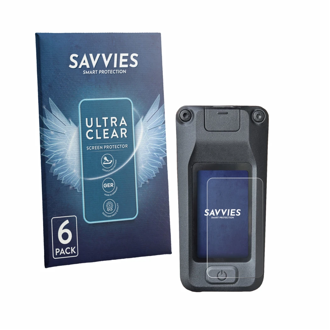 Face avant d’un emballage produit avec le logo de la marque Savvies. À côté, l’appareil Amflow DJI Avinox est représenté avec 