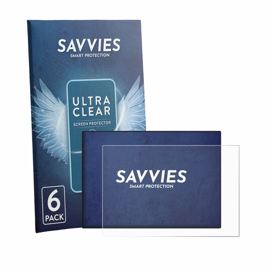 Face avant d’un emballage produit avec le logo de la marque Savvies. À côté, l’appareil CrossControl CCpilot V700 est représen