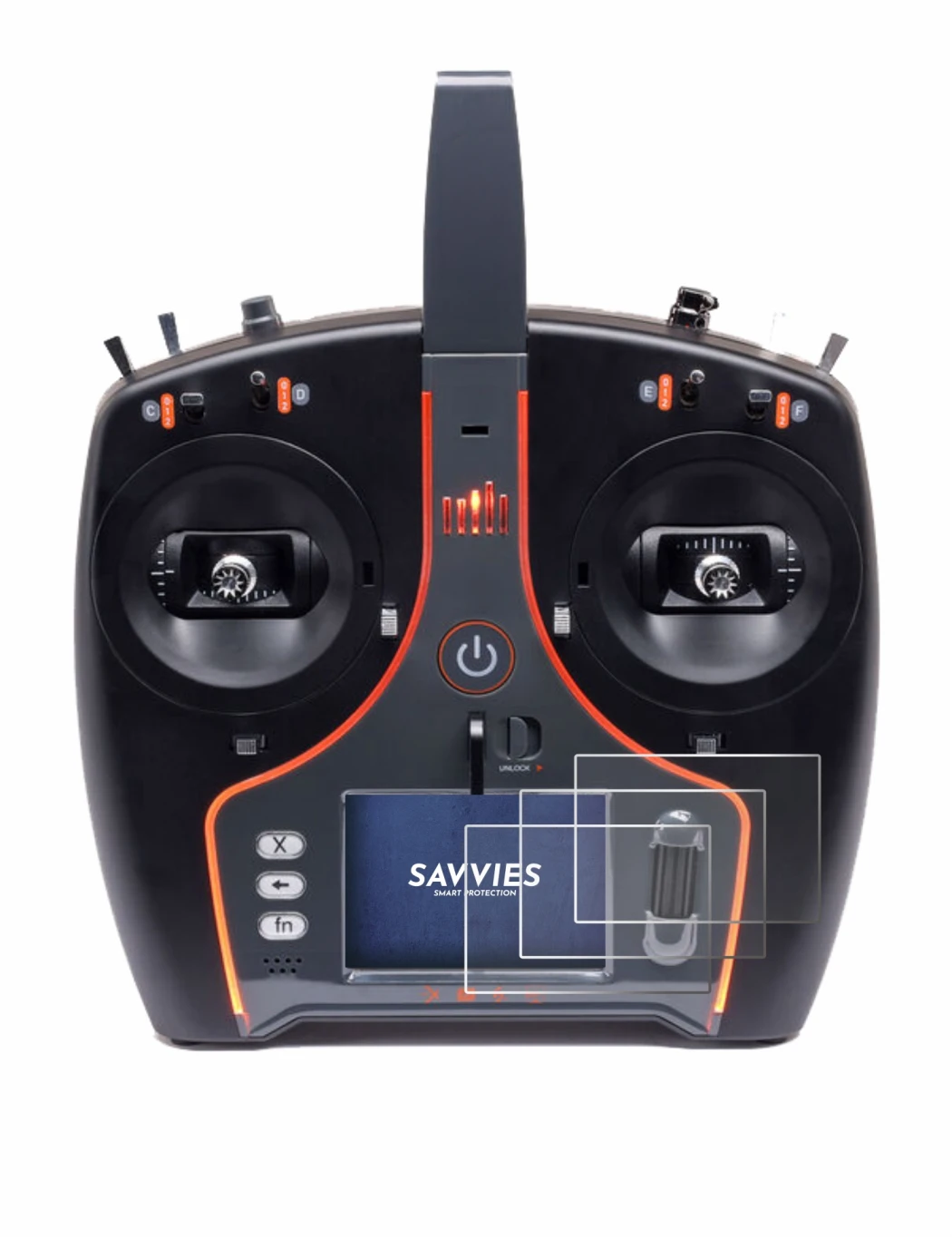 Image de l'appareil Spektrum NX7e Plus avec une grande variété de protections d'écran.