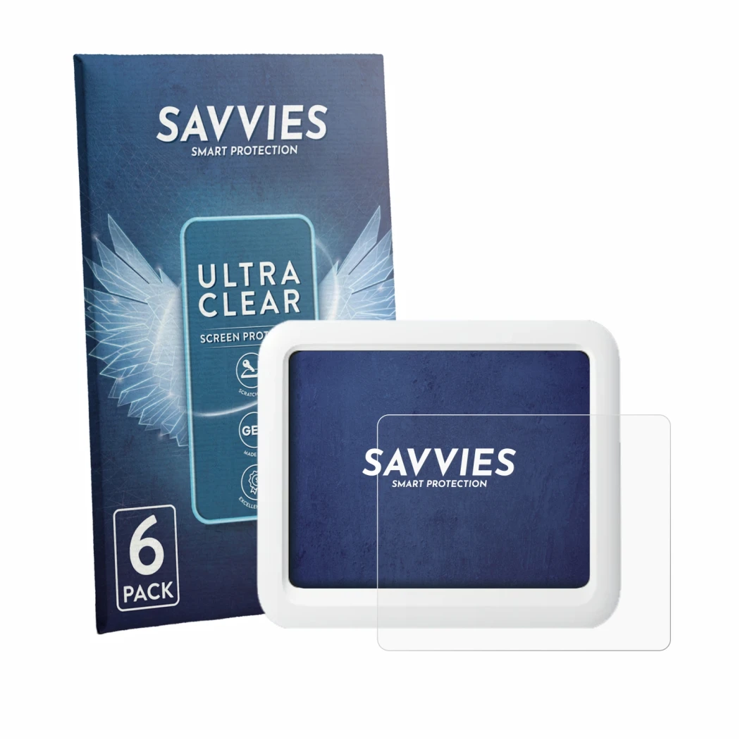 Face avant d’un emballage produit avec le logo de la marque Savvies. À côté, l’appareil SwitchBot Meter Pro est représenté ave