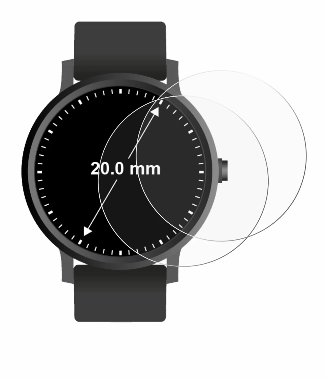 Image de l'appareil Montres (Circulaire, ø: 20 mm) avec une grande variété de protections d'écran.