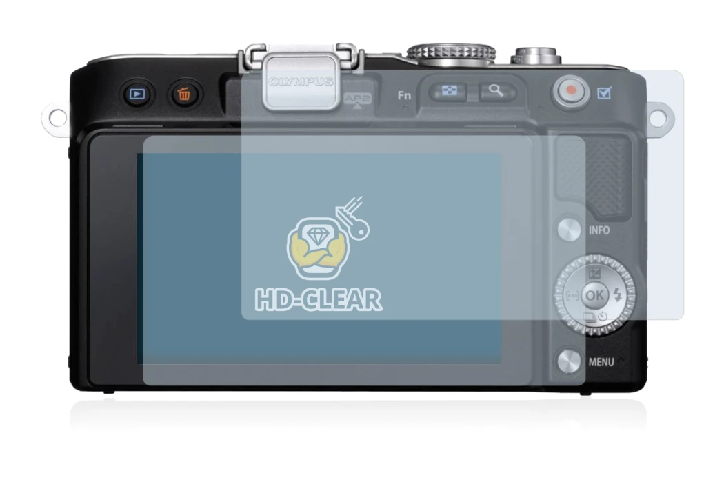 Image de l'appareil Olympus PEN E-PL3 avec une grande variété de protections d'écran.