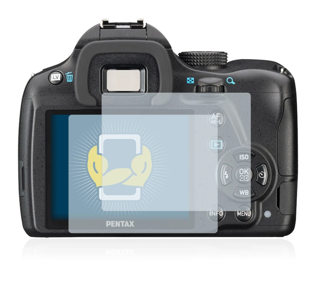 Image de l'appareil Pentax K-50 avec une grande variété de protections d'écran.