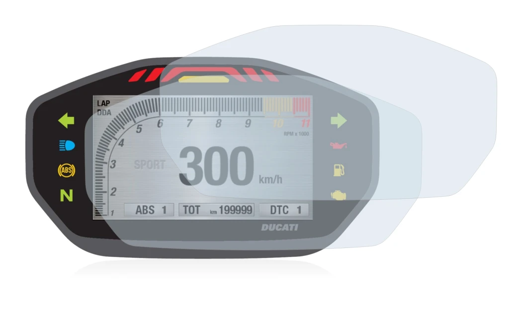 Image de l'appareil Ducati Monster 1200 Colour-TFT-Display avec une grande variété de protections d'écran.