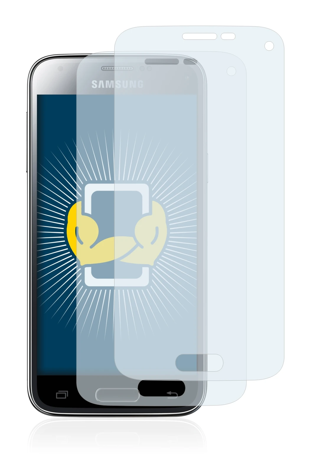 Image de l'appareil Samsung Galaxy S5 Mini SM-G800F avec une grande variété de protections d'écran.