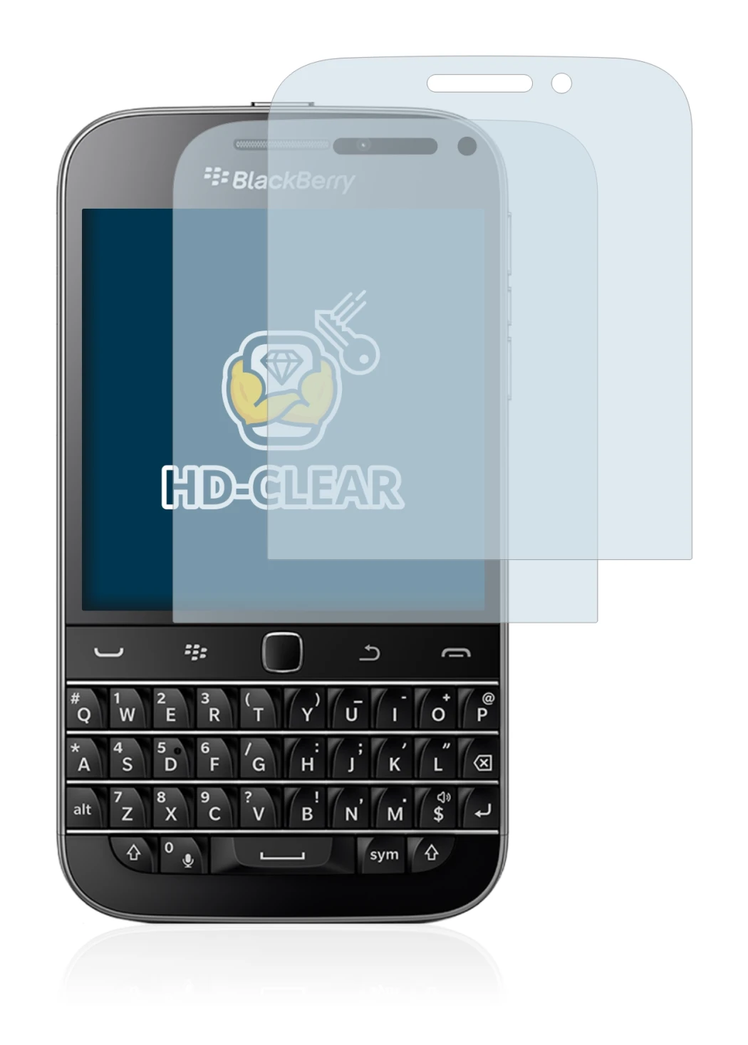 Image de l'appareil Blackberry Classic Q20 avec une grande variété de protections d'écran.