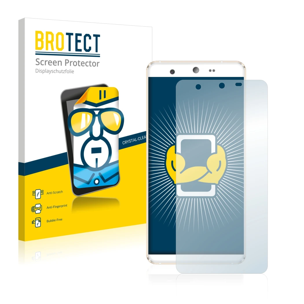 Face avant d’un emballage produit avec le logo de la marque BROTECT. À côté, l’appareil Kingzone N5 est représenté avec la pro