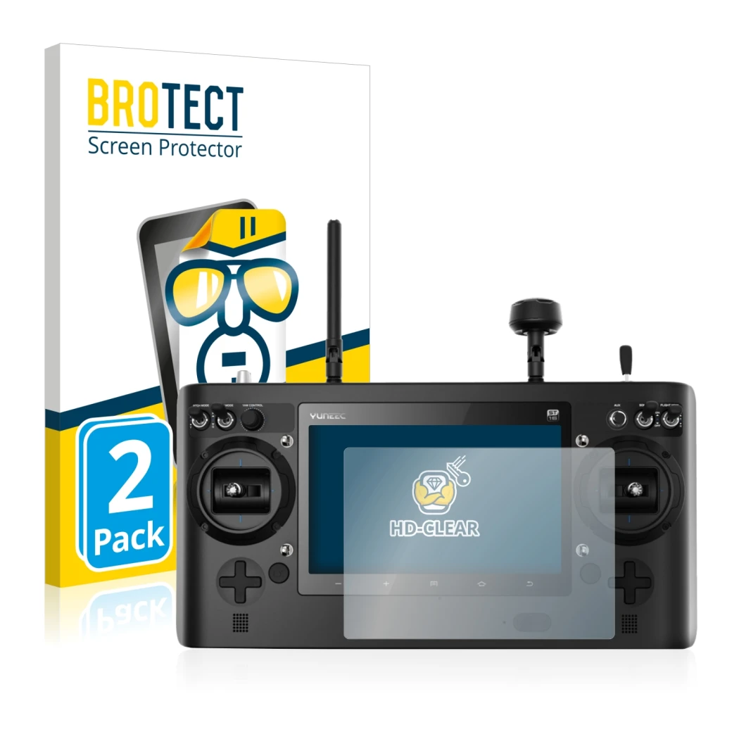 Face avant d’un emballage produit avec le logo de la marque BROTECT. À côté, l’appareil Yuneec ST16 est représenté avec la pro