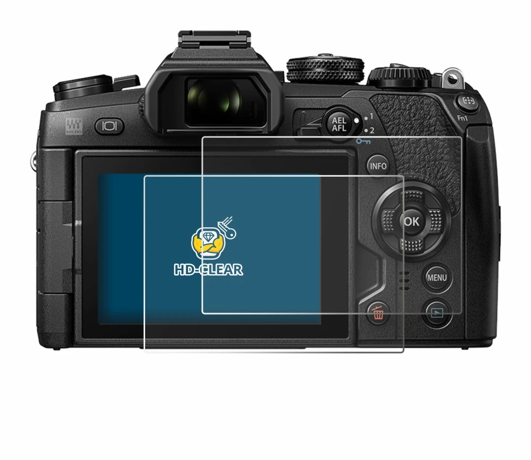 Image de l'appareil Olympus OM-D E-M1 Mark II avec une grande variété de protections d'écran.