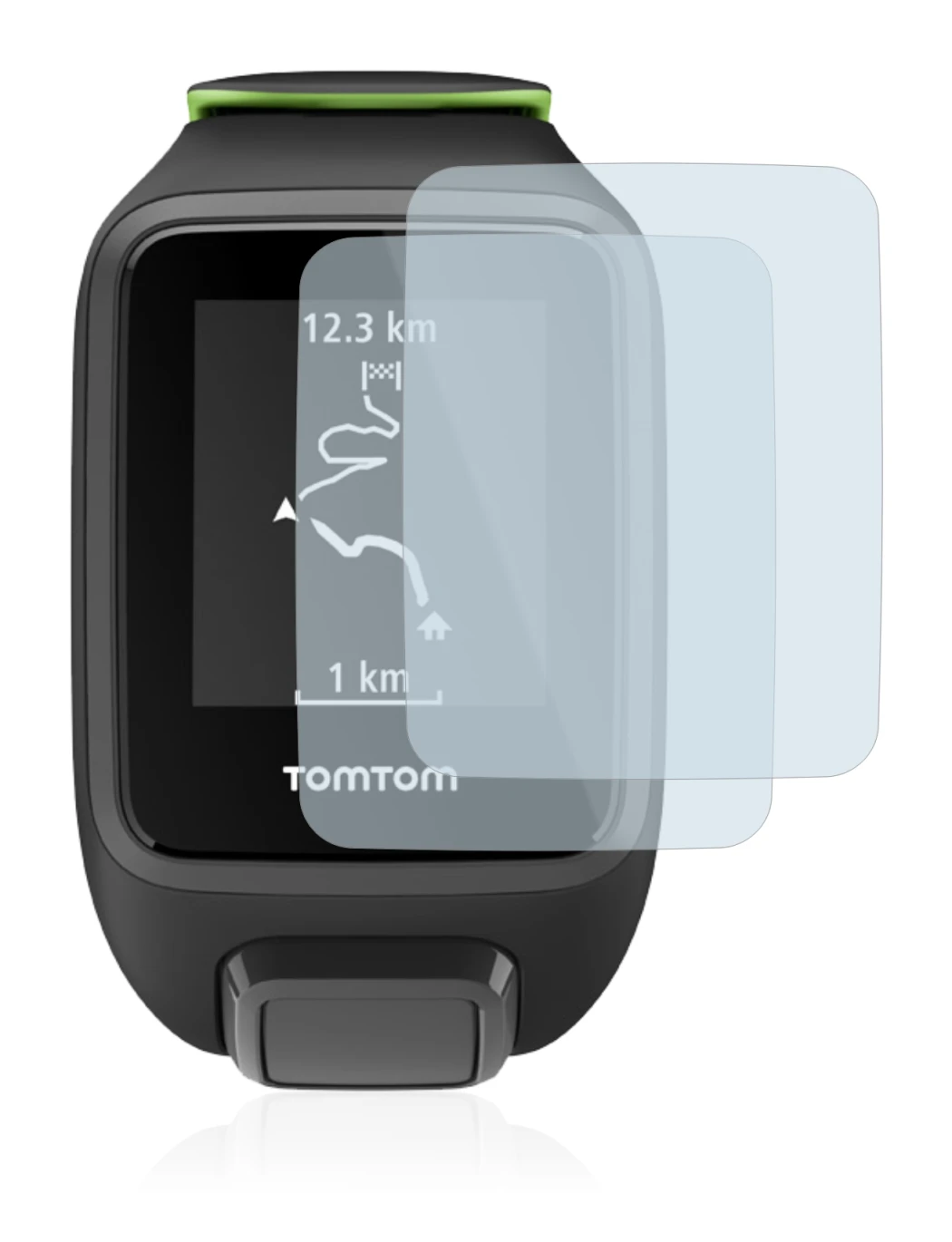 Image de l'appareil TomTom Runner 3 avec une grande variété de protections d'écran.