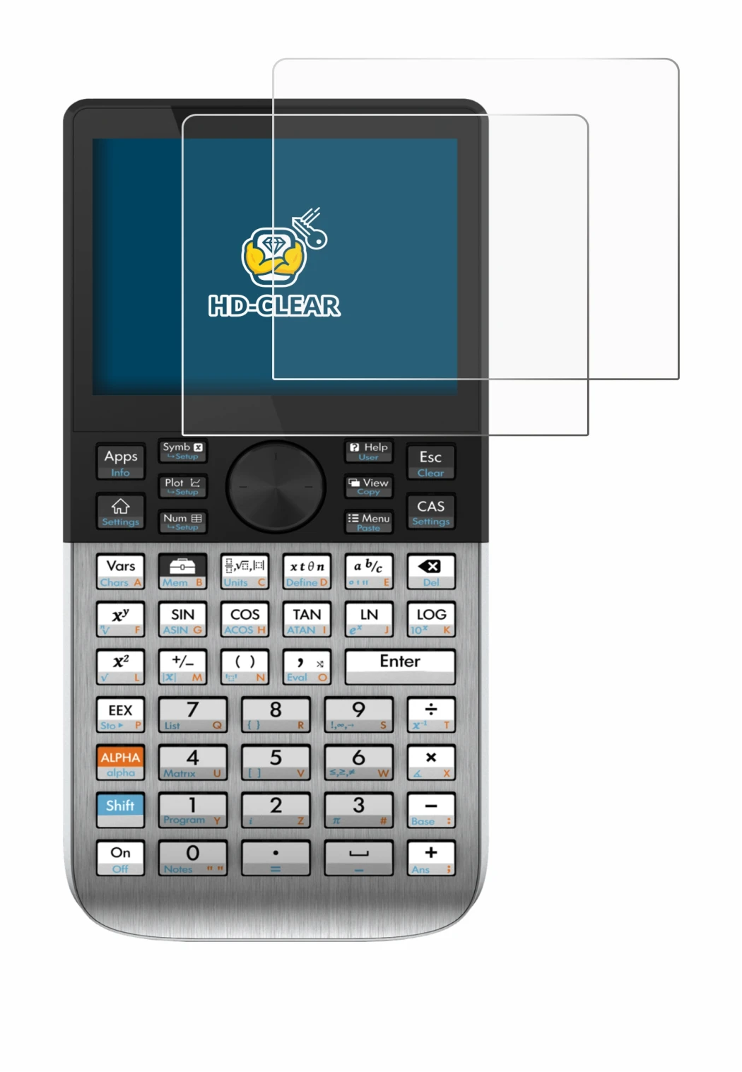 Image de l'appareil HP Prime avec une grande variété de protections d'écran.