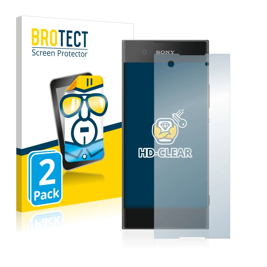 Face avant d’un emballage produit avec le logo de la marque BROTECT. À côté, l’appareil Sony Xperia XA1 est représenté avec la