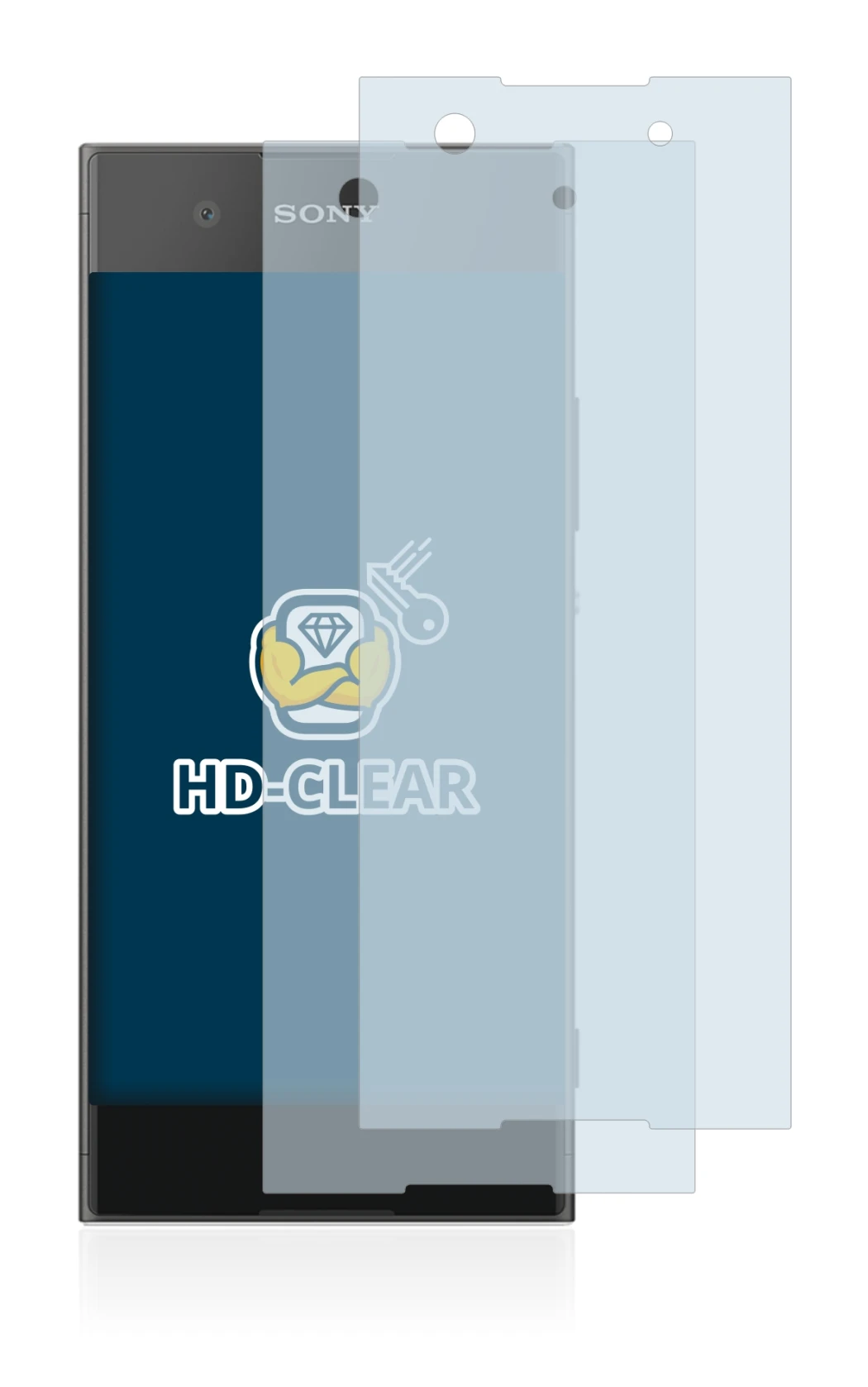 Image de l'appareil Sony Xperia XA1 avec une grande variété de protections d'écran.