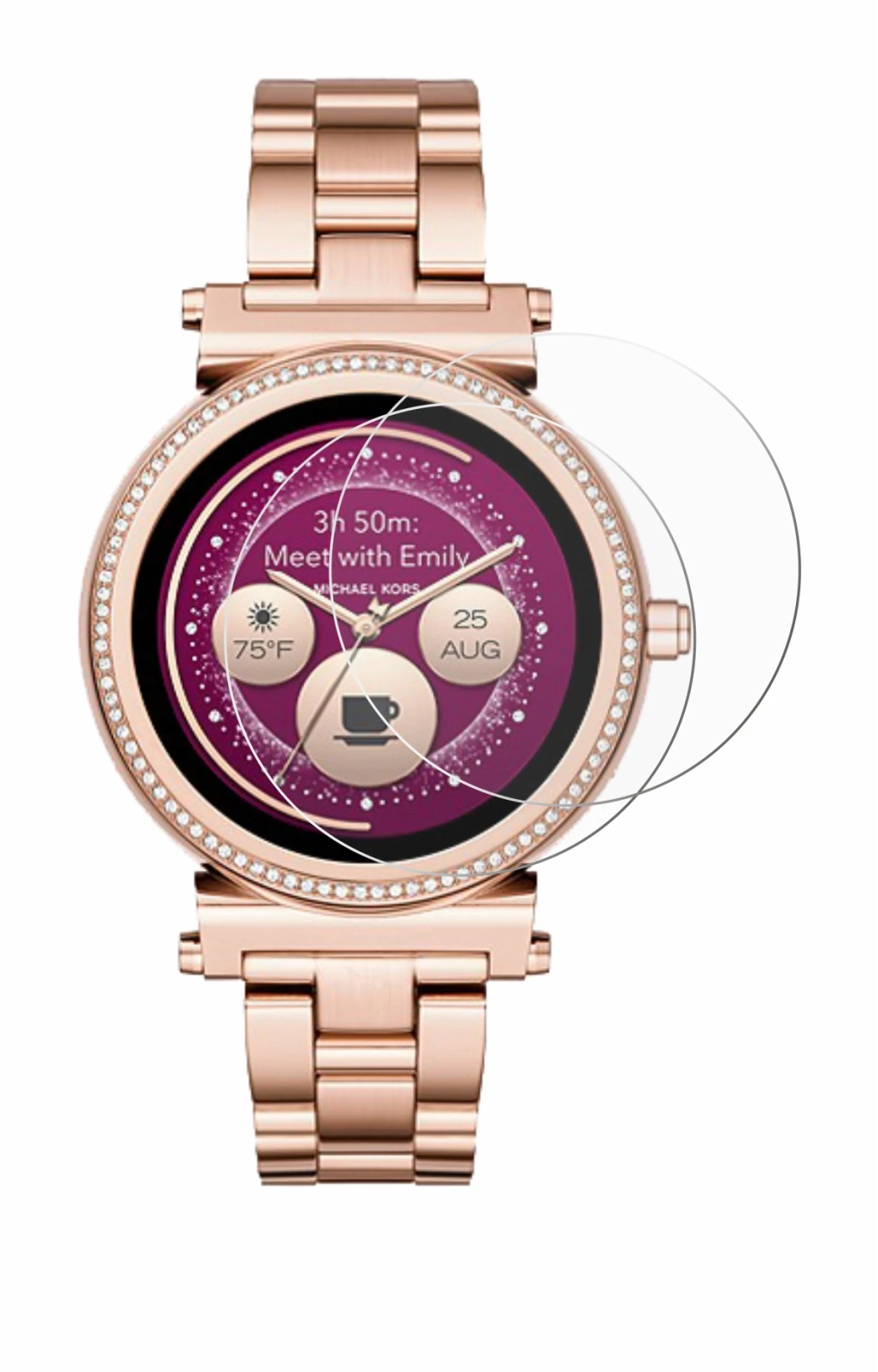 Image de l'appareil Michael Kors Access Sofie avec une grande variété de protections d'écran.