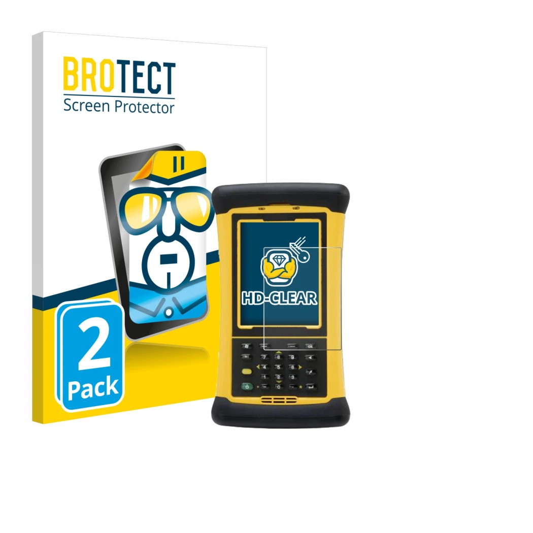 Face avant d’un emballage produit avec le logo de la marque BROTECT. À côté, l’appareil Trimble Nomad 1050XE est représenté av