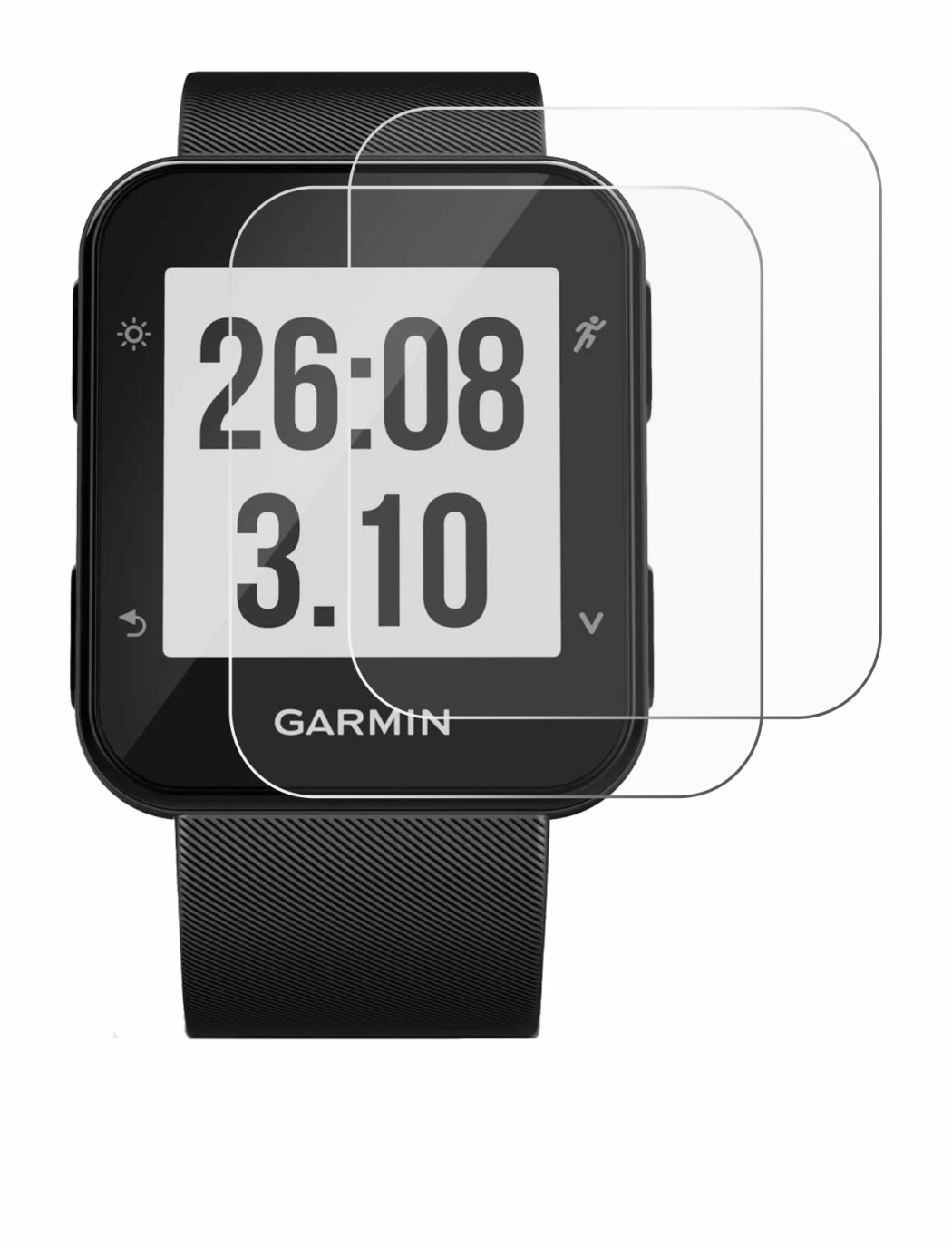 Image de l'appareil Garmin Forerunner 30 avec une grande variété de protections d'écran.