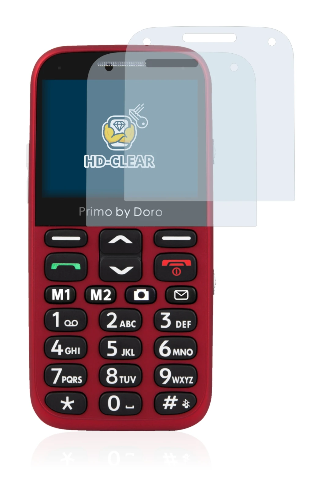 Image de l'appareil Doro Primo 366 avec une grande variété de protections d'écran.