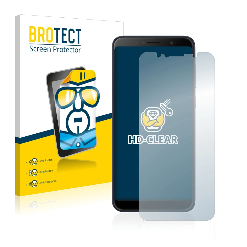Face avant d’un emballage produit avec le logo de la marque BROTECT. À côté, l’appareil ASUS ZenFone Max Pro (M1) est représen