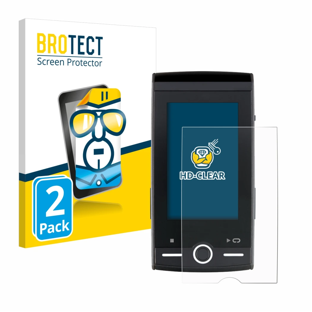 Face avant d’un emballage produit avec le logo de la marque BROTECT. À côté, l’appareil Sigma ROX 12.0 Sport est représenté av