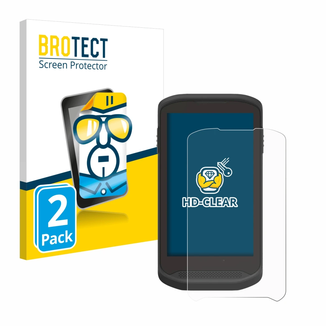 Face avant d’un emballage produit avec le logo de la marque BROTECT. À côté, l’appareil Zebra TC25 est représenté avec la prot