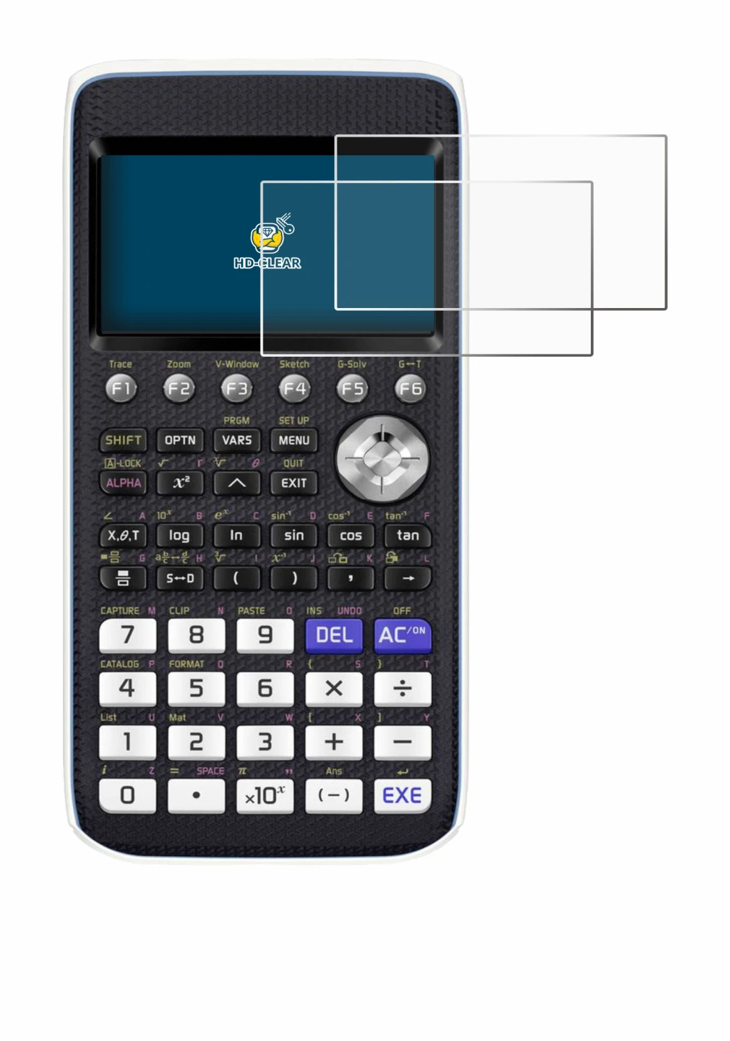 Image de l'appareil Casio FX-CG50 avec une grande variété de protections d'écran.