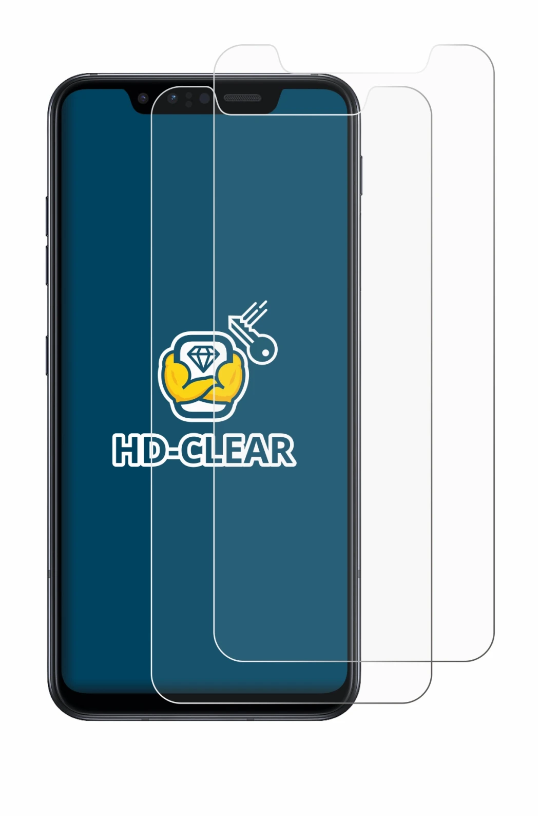 Image de l'appareil LG G8s ThinQ avec une grande variété de protections d'écran.