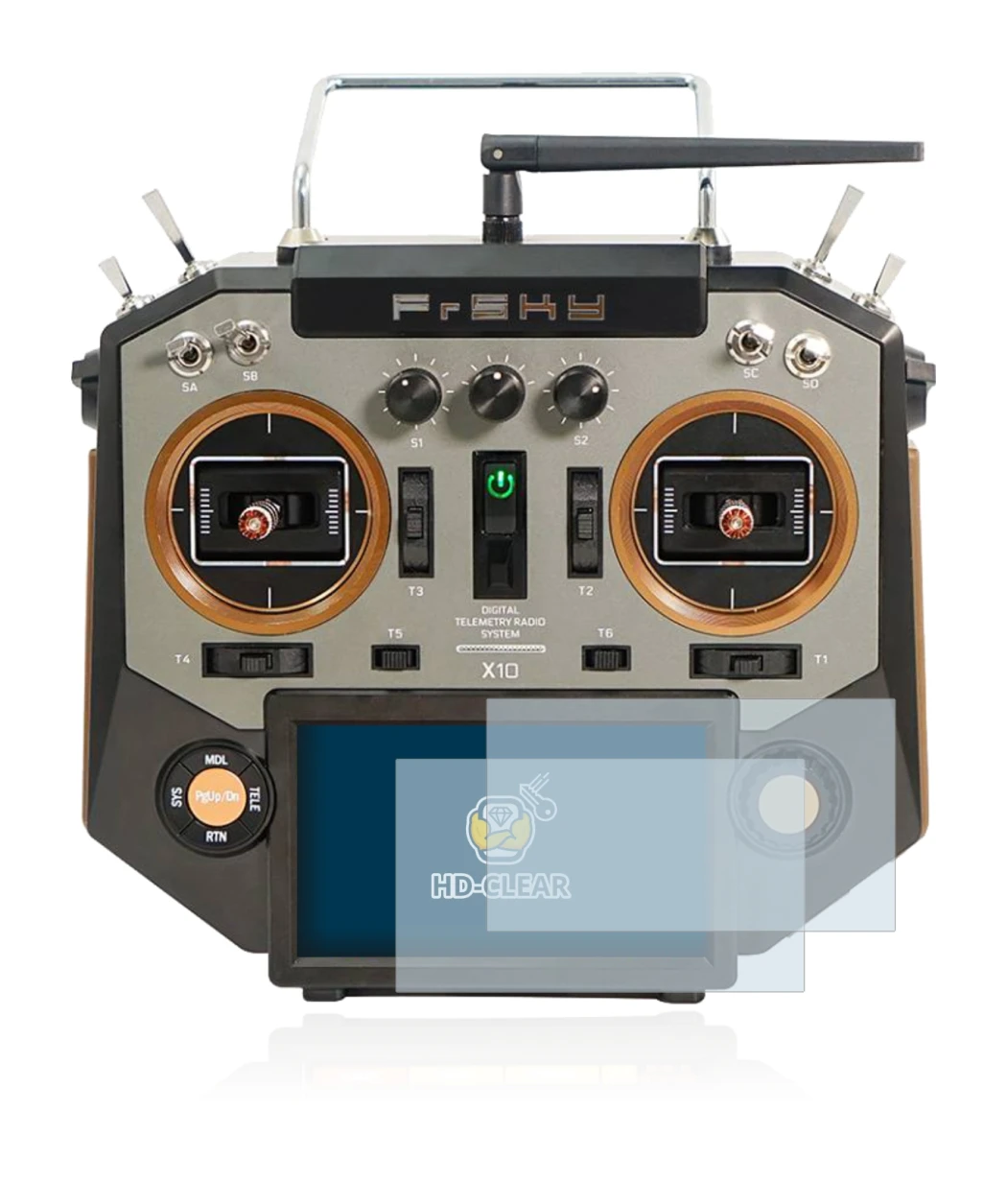 Image de l'appareil FrSky Horus X10 avec une grande variété de protections d'écran.