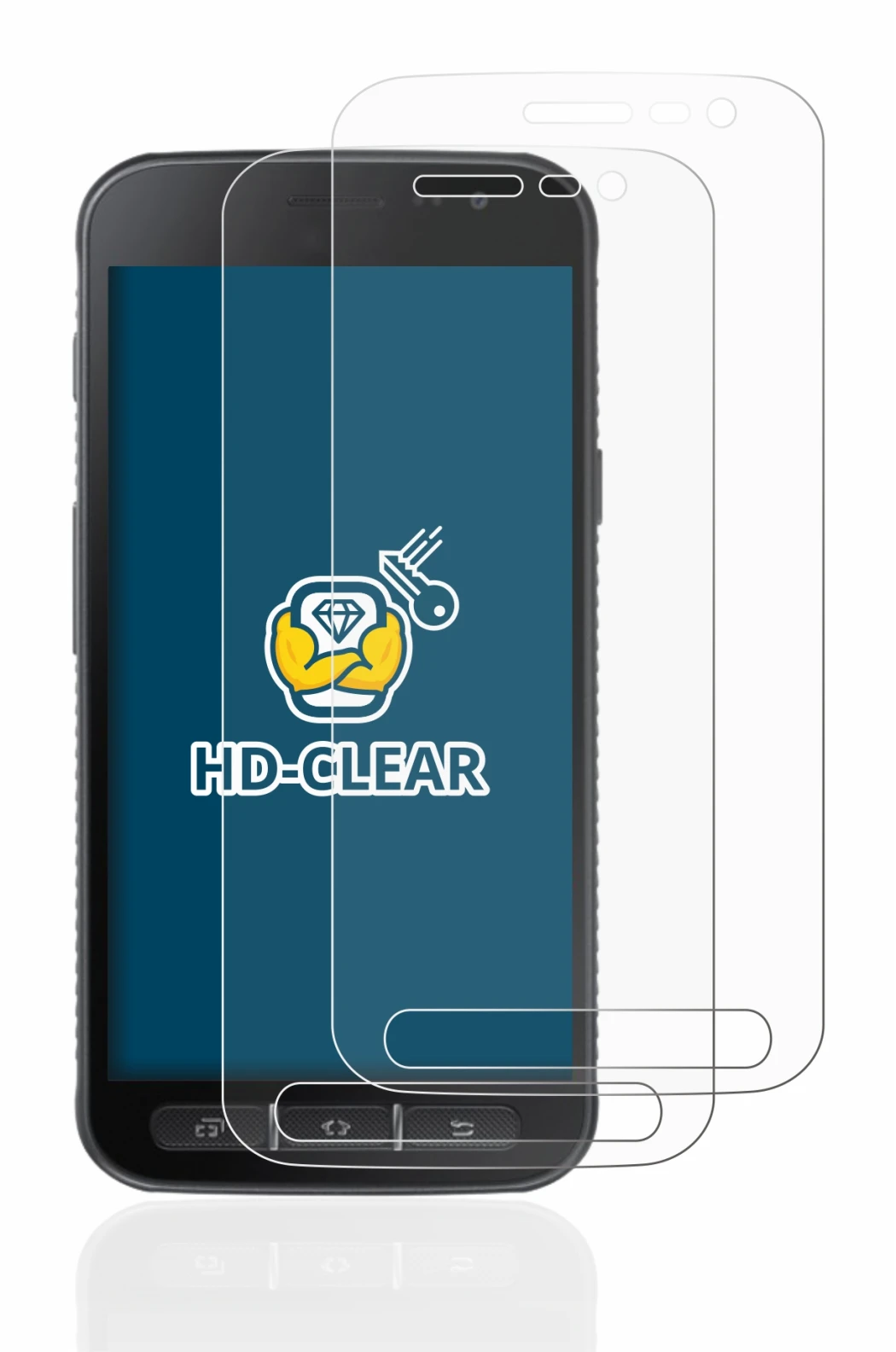 Image de l'appareil Samsung Galaxy XCover 4s avec une grande variété de protections d'écran.