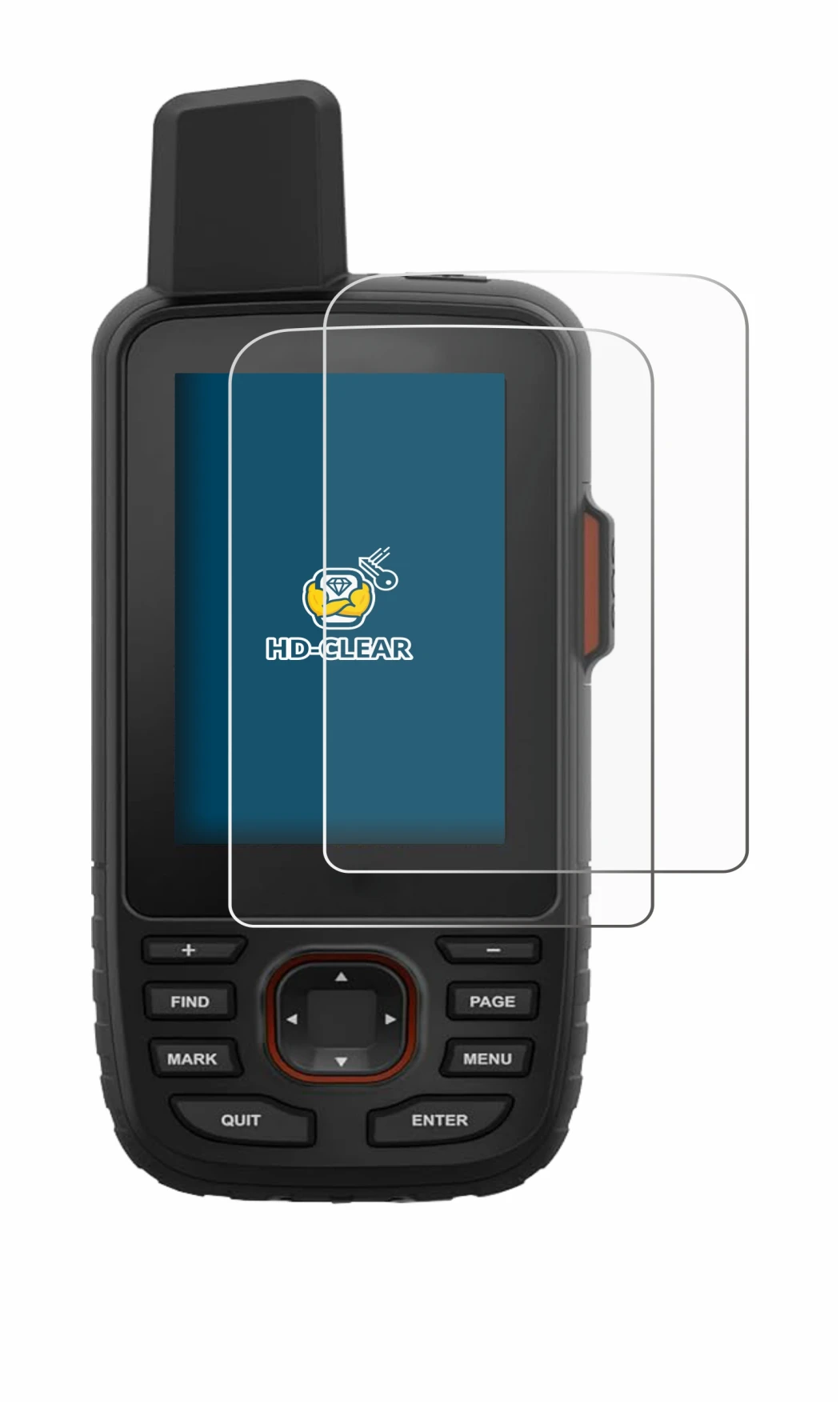 Image de l'appareil Garmin GPSMAP 66i avec une grande variété de protections d'écran.