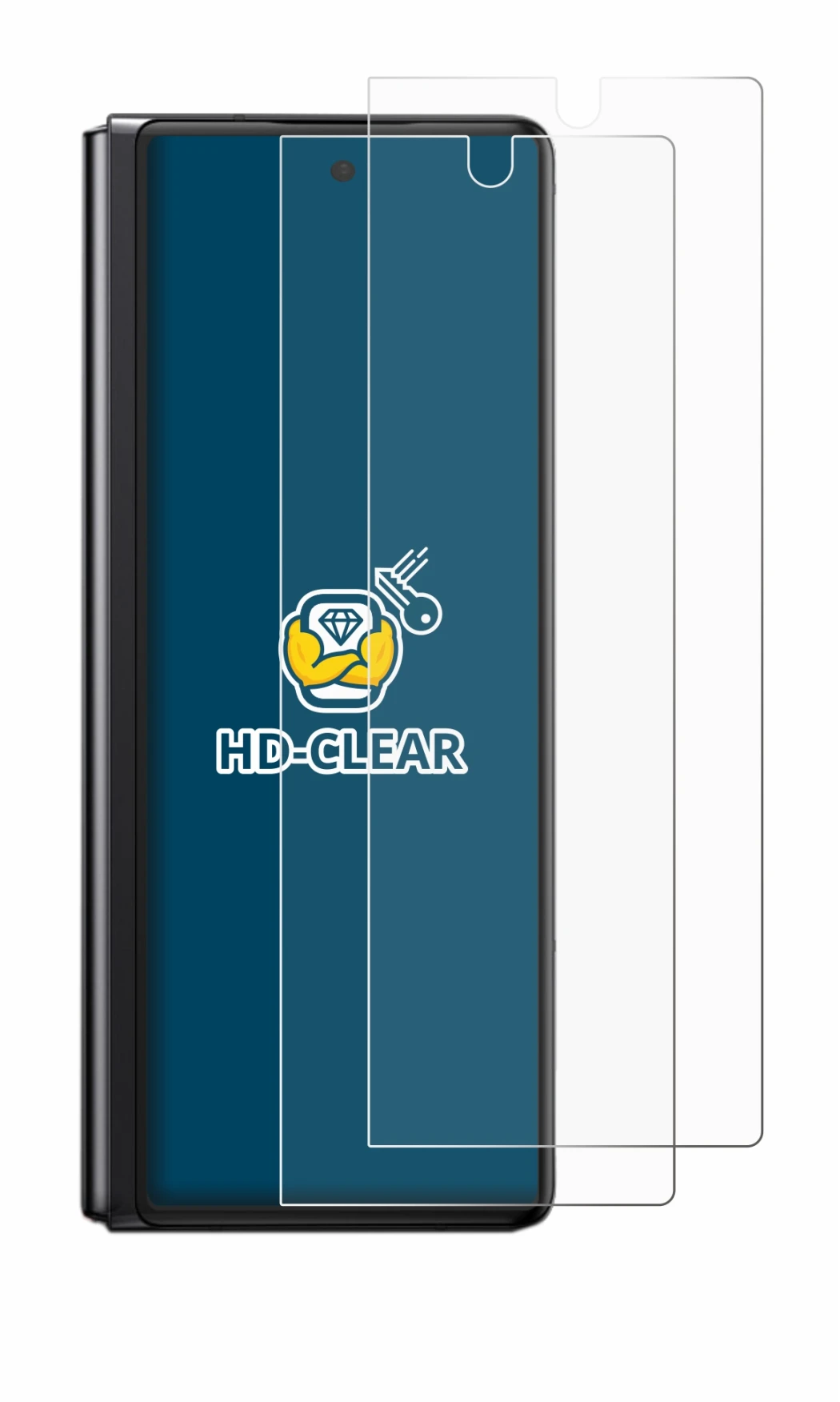 Image de l'appareil Samsung Galaxy Z Fold 2 5G avec une grande variété de protections d'écran.
