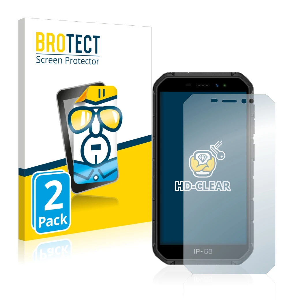 Face avant d’un emballage produit avec le logo de la marque BROTECT. À côté, l’appareil Ulefone Armor X7 est représenté avec l