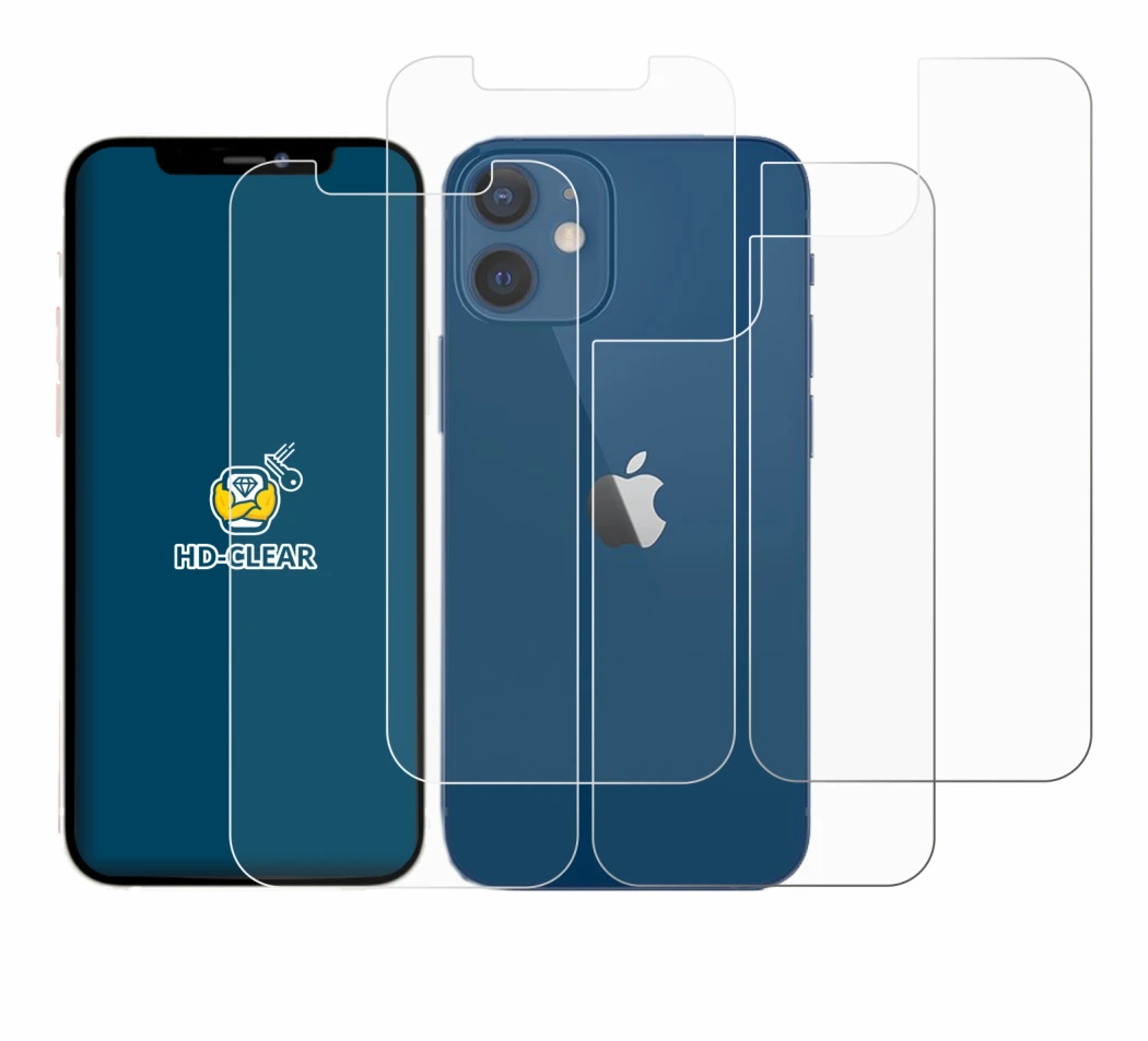 Image de l'appareil Apple iPhone 12 (Avant+Arrière) avec une grande variété de protections d'écran.