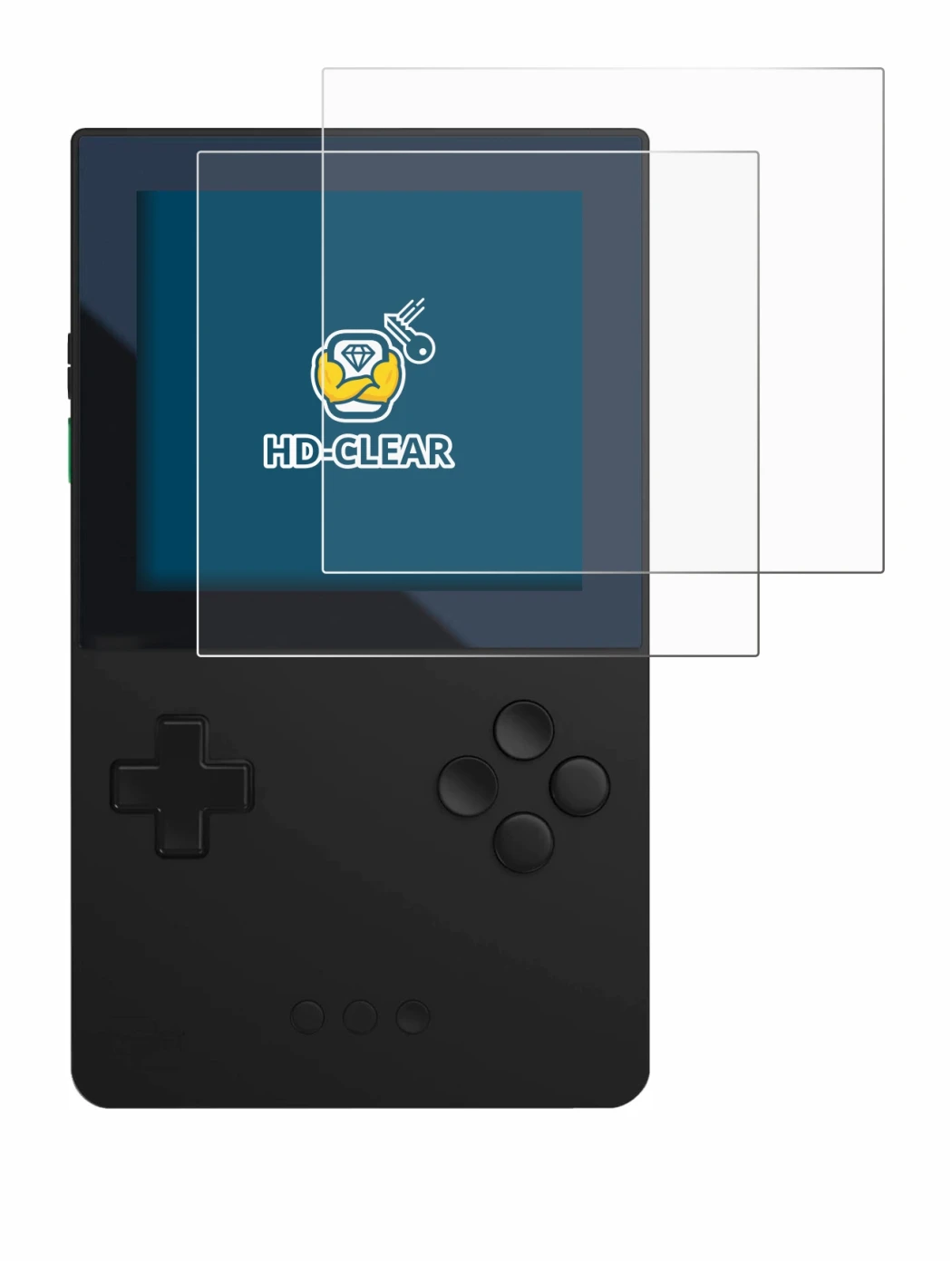 Image de l'appareil Analogue Pocket avec une grande variété de protections d'écran.