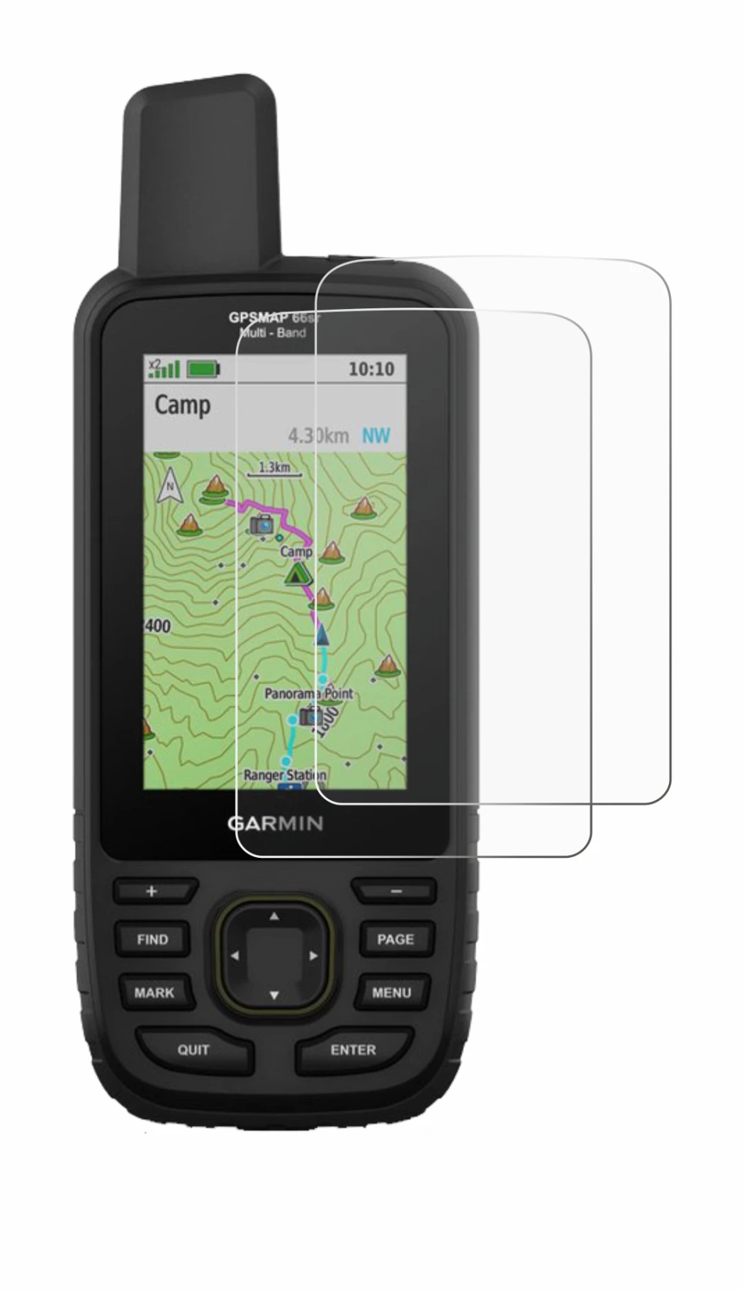 Image de l'appareil Garmin GPSMAP 66sr avec une grande variété de protections d'écran.