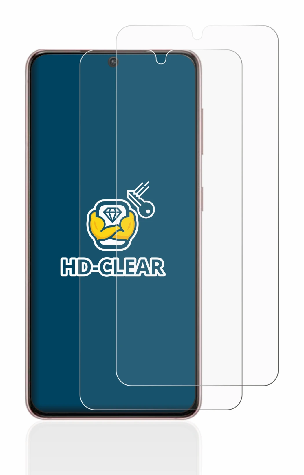 Image de l'appareil Samsung Galaxy S21 avec une grande variété de protections d'écran.