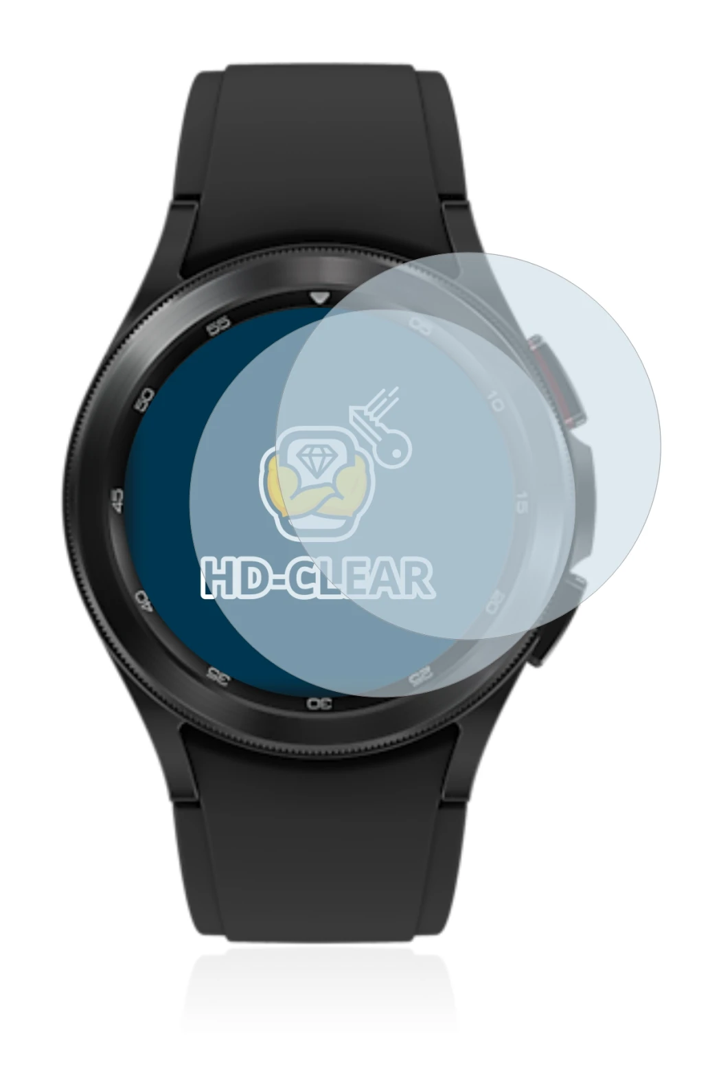 Image de l'appareil Samsung Galaxy Watch 4 Classic (42mm) avec une grande variété de protections d'écran.