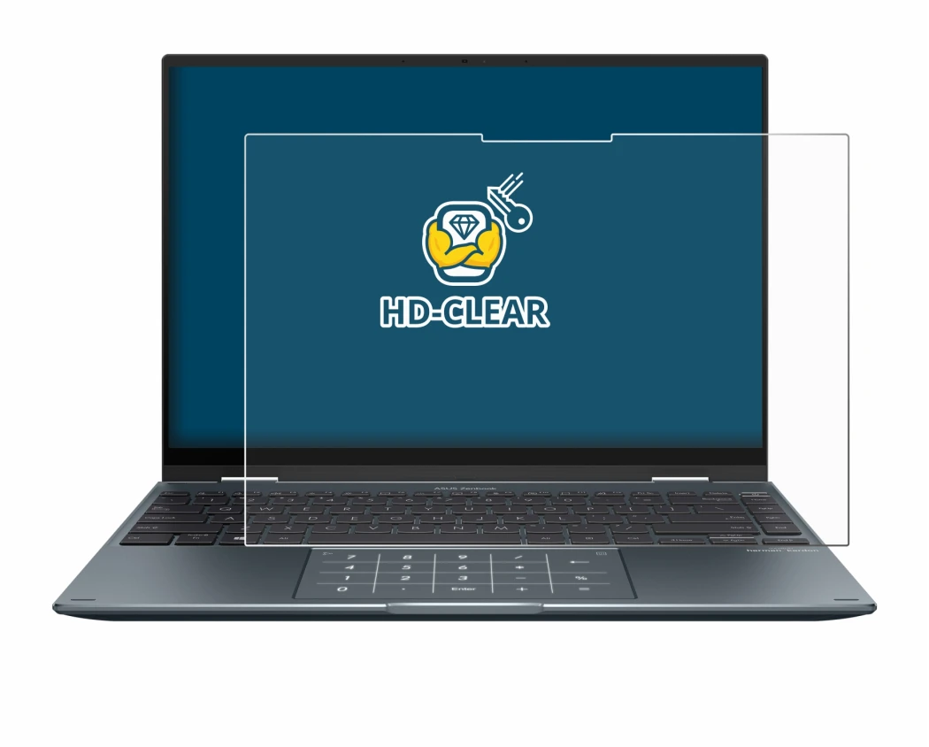 Image de l'appareil ASUS ZenBook 14 Flip OLED avec une grande variété de protections d'écran.