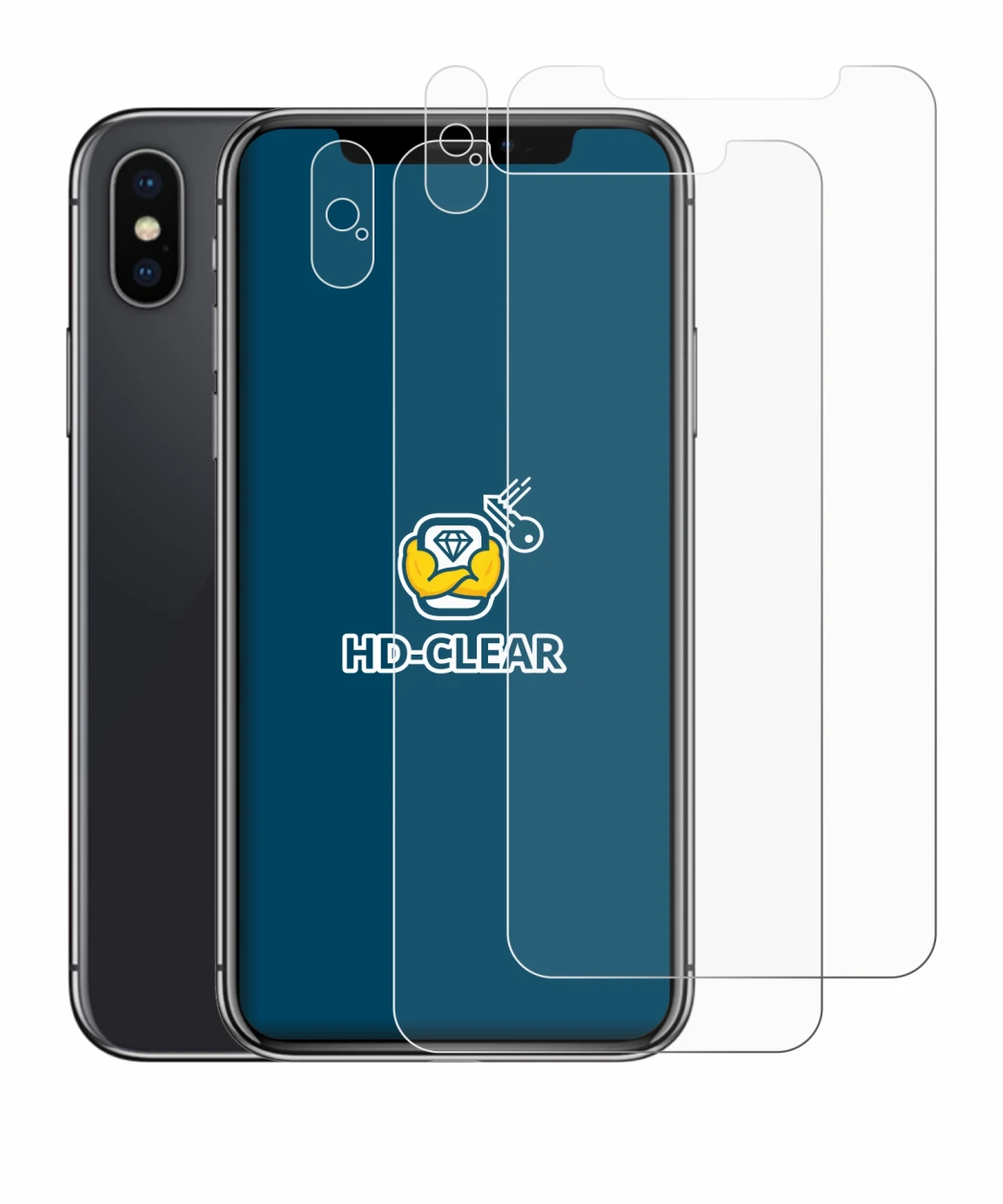 Image de l'appareil Apple iPhone X (Avant+Caméra) avec une grande variété de protections d'écran.