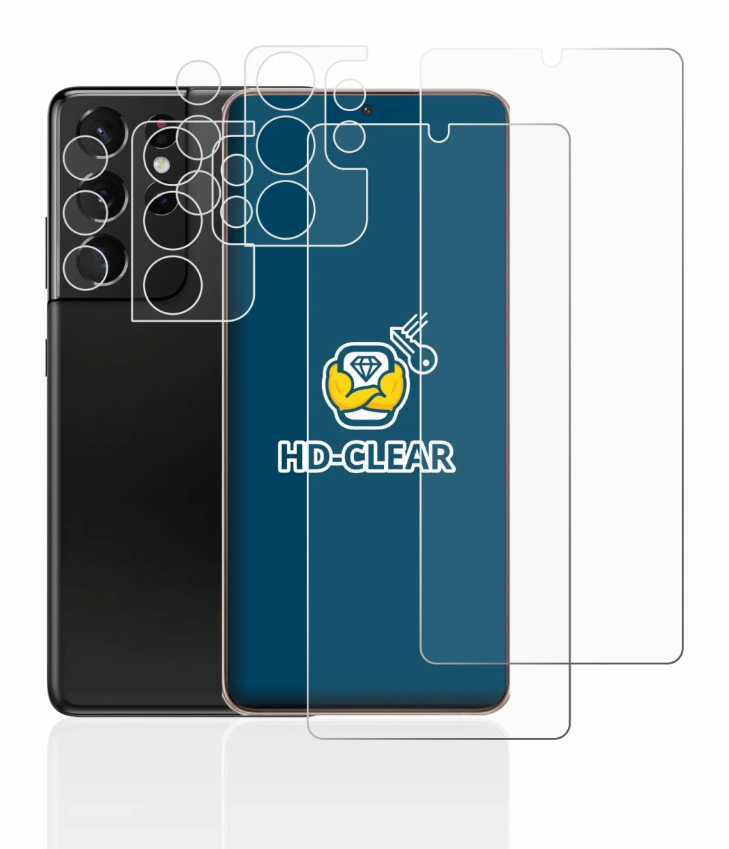 Image de l'appareil Samsung Galaxy S21 Ultra 5G (Avant+Caméra) avec une grande variété de protections d'écran.