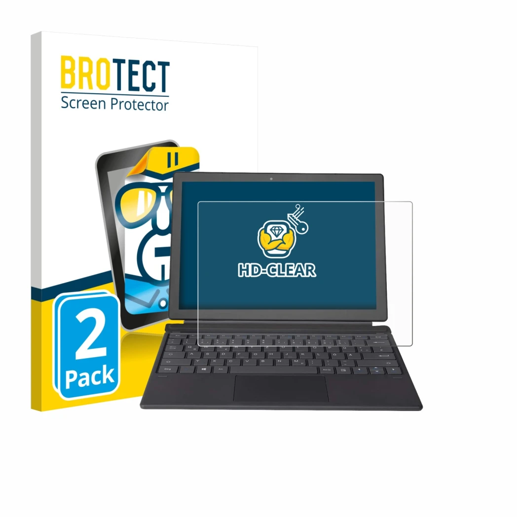 Face avant d’un emballage produit avec le logo de la marque BROTECT. À côté, l’appareil Wortmann Terra Pad 1262 est représenté