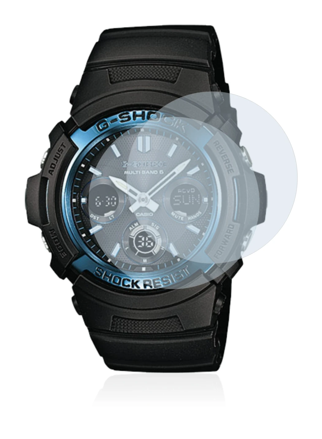 Image de l'appareil Casio AWG M100 avec une grande variété de protections d'écran.