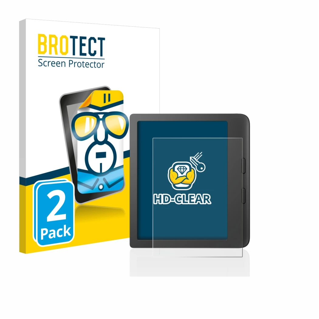 Face avant d’un emballage produit avec le logo de la marque BROTECT. À côté, l’appareil Tolino Vision 6 est représenté avec la