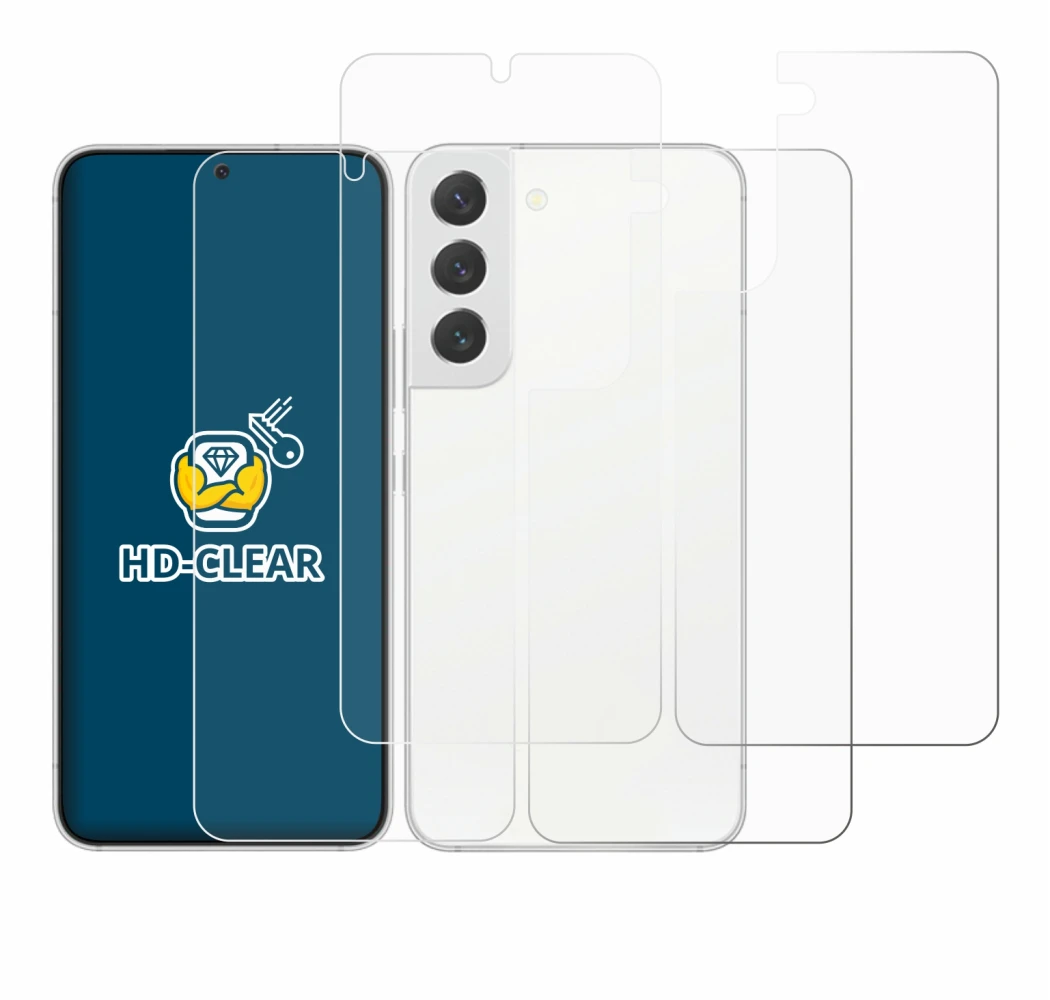 Image de l'appareil Samsung Galaxy S22 5G (Avant+Arrière) avec une grande variété de protections d'écran.