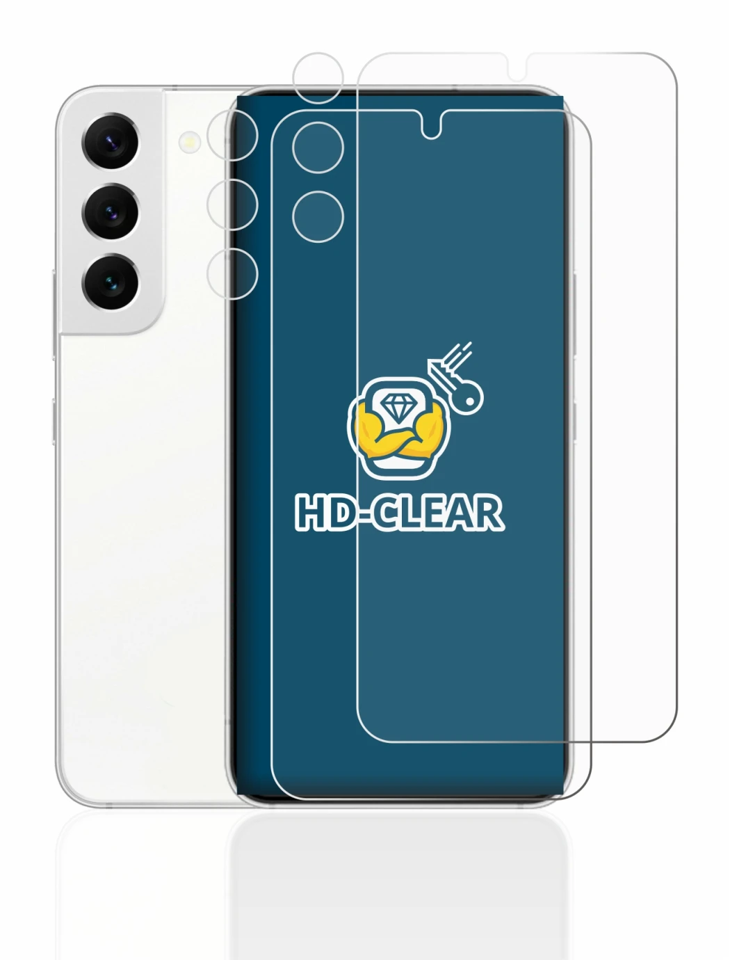 Image de l'appareil Samsung Galaxy S22 5G (Avant+Caméra) avec une grande variété de protections d'écran.