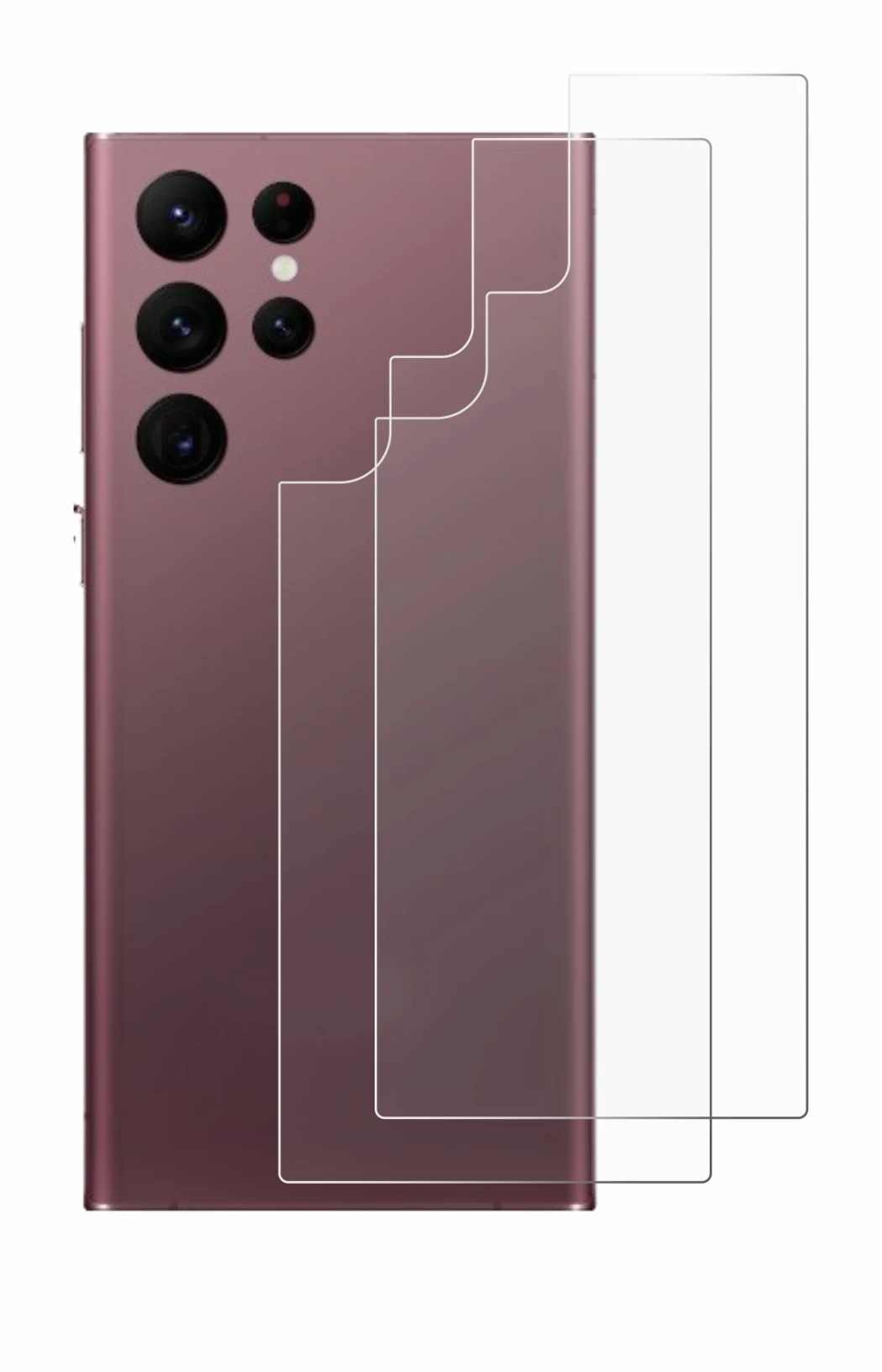 Image de l'appareil Samsung Galaxy S22 Ultra 5G (Arrière) avec une grande variété de protections d'écran.