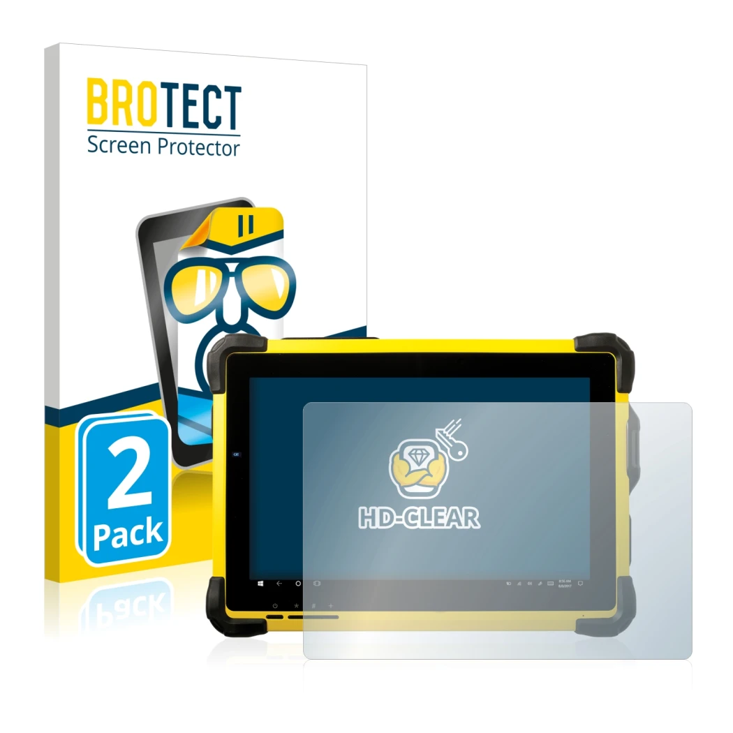 Face avant d’un emballage produit avec le logo de la marque BROTECT. À côté, l’appareil Trimble T10 est représenté avec la pro