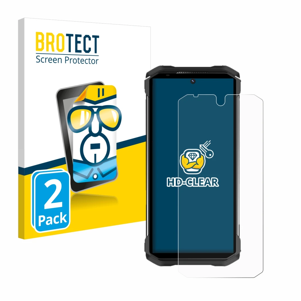 Face avant d’un emballage produit avec le logo de la marque BROTECT. À côté, l’appareil Doogee S98 est représenté avec la prot